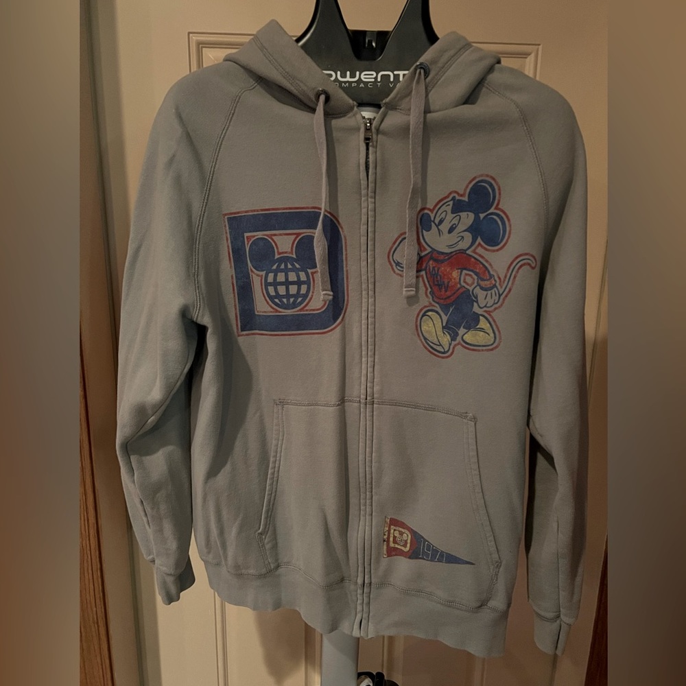 Disney Parks Authentic Mickey Mouse Grey Zip-Up Hooded Sweatshirt Size L
